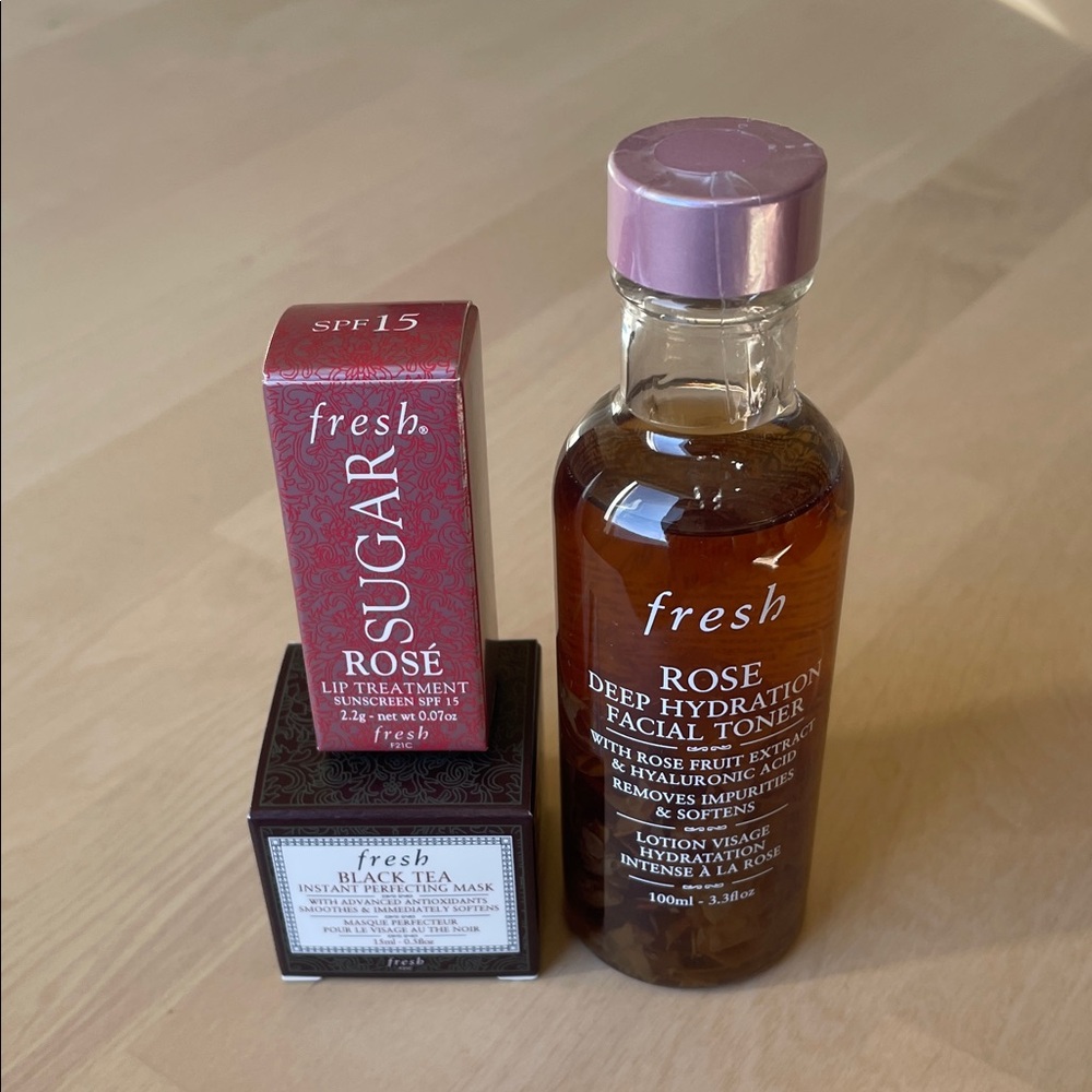 NIP Fresh Rose Hydration Toner, Lip Treatment and Black Tea Perfecting Mask